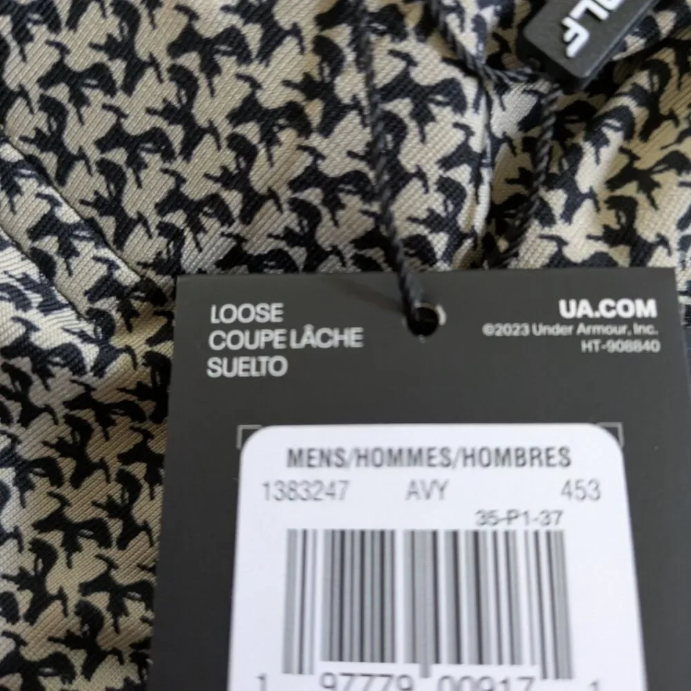 Under Armour Playoff Polo Shirt M Tan Black Micro Print UPF 40 Loose Fit READ - Picture 8 of 11